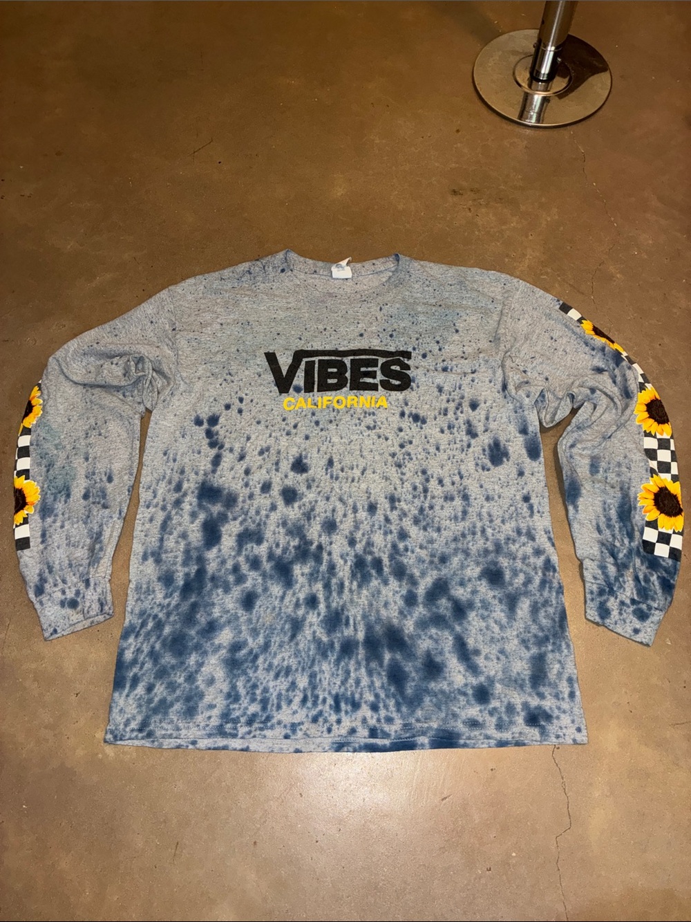 Gray and blue tie dye sunflower California Long Sleeve